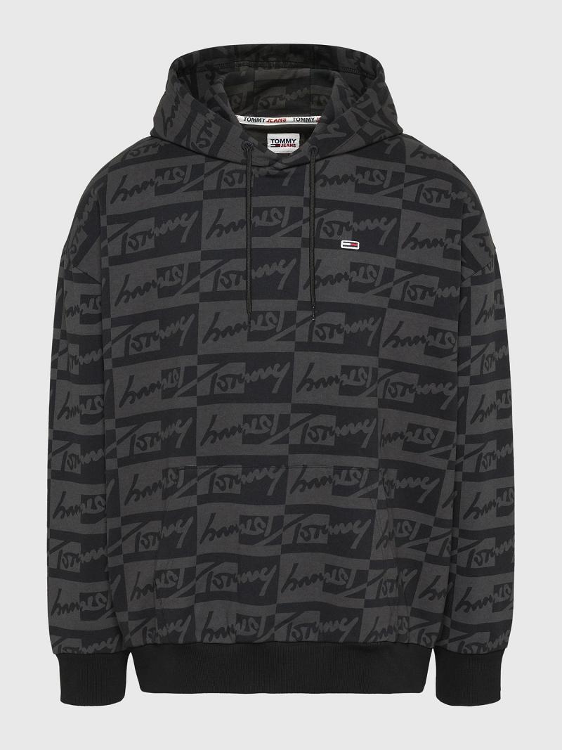 Férfi Tommy Hilfiger Signature print Hoodies Fekete Szürke | HU 1246GSO